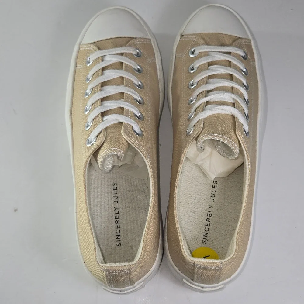SINCERELY JULES Womens Tan Canvas Platform Sneakers Size 9M